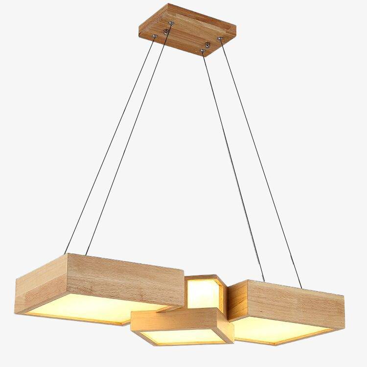 Modern LED chandelier with geometric shapes in wood Stars