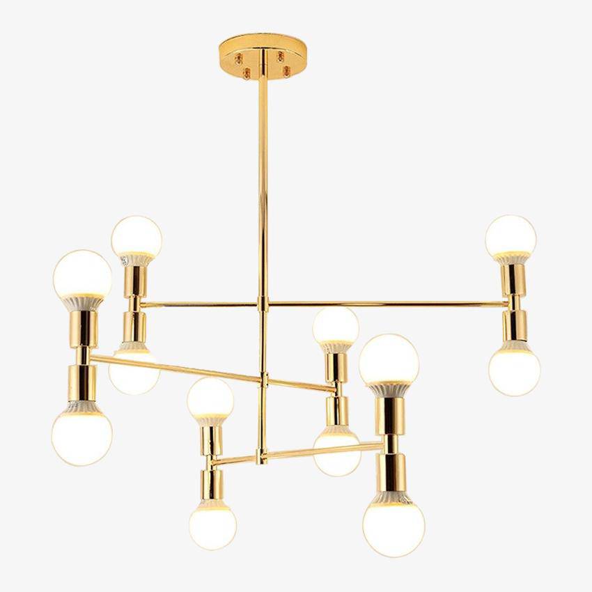 Lustre design en métal doré et lampes en boule