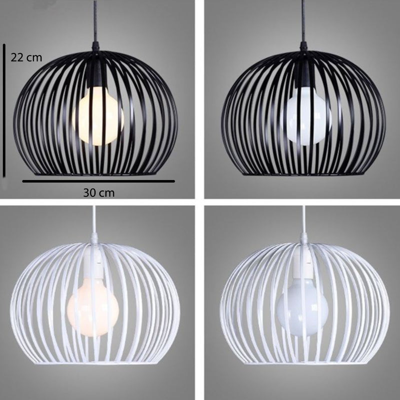 pendant light in vintage round cage (black or white)