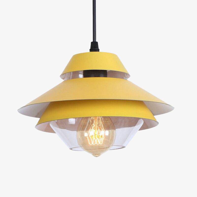 Retro LED pendant with coloured metal and glass lampshade