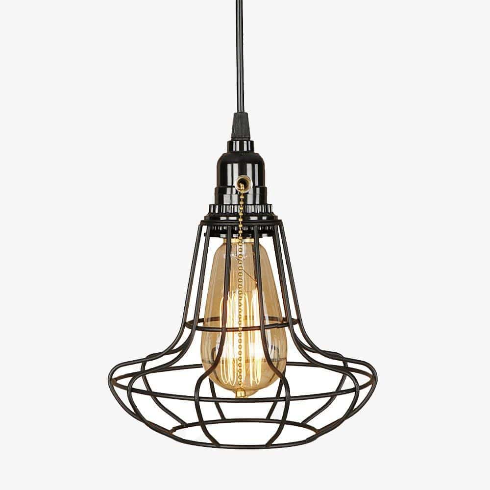 Suspension rétro à LED avec abat-jour cage en métal Edison