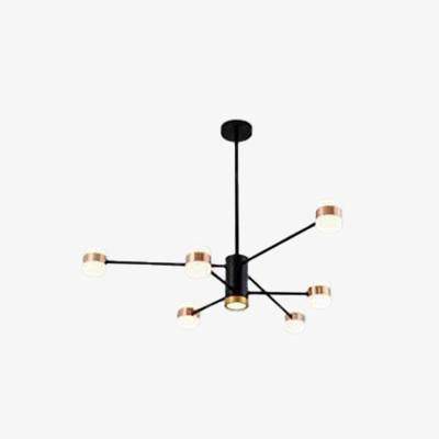 Araña design LED metal negro con varias lámparas oro rosa Fly