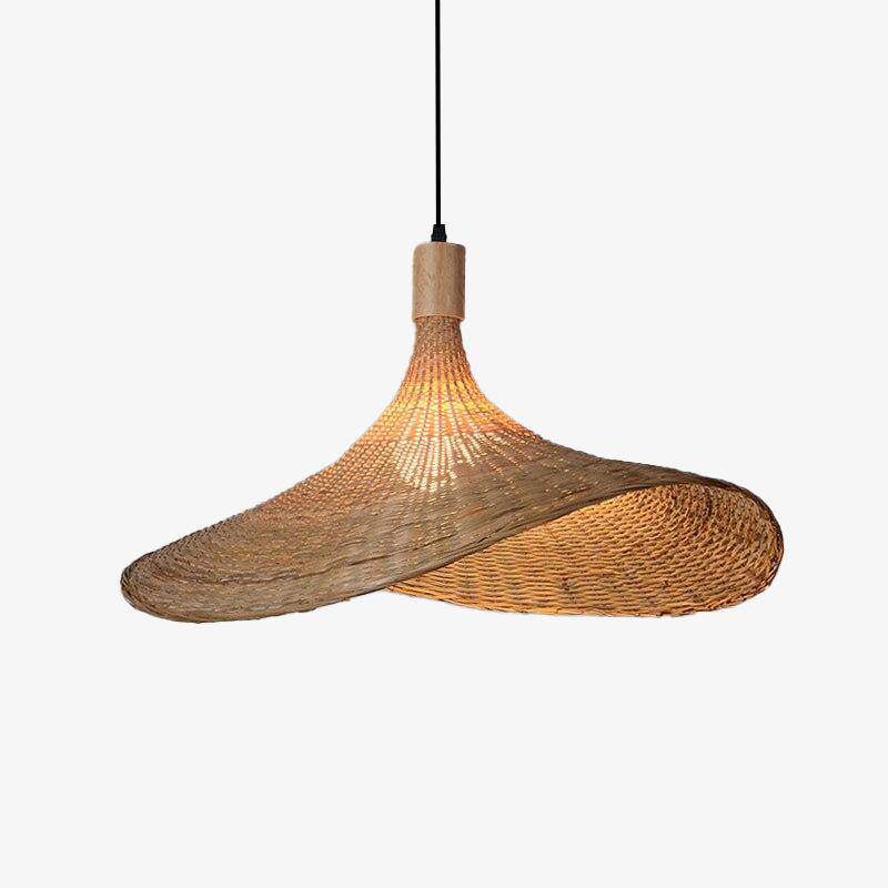Suspension en rotin à LED style chapeau rustique beige