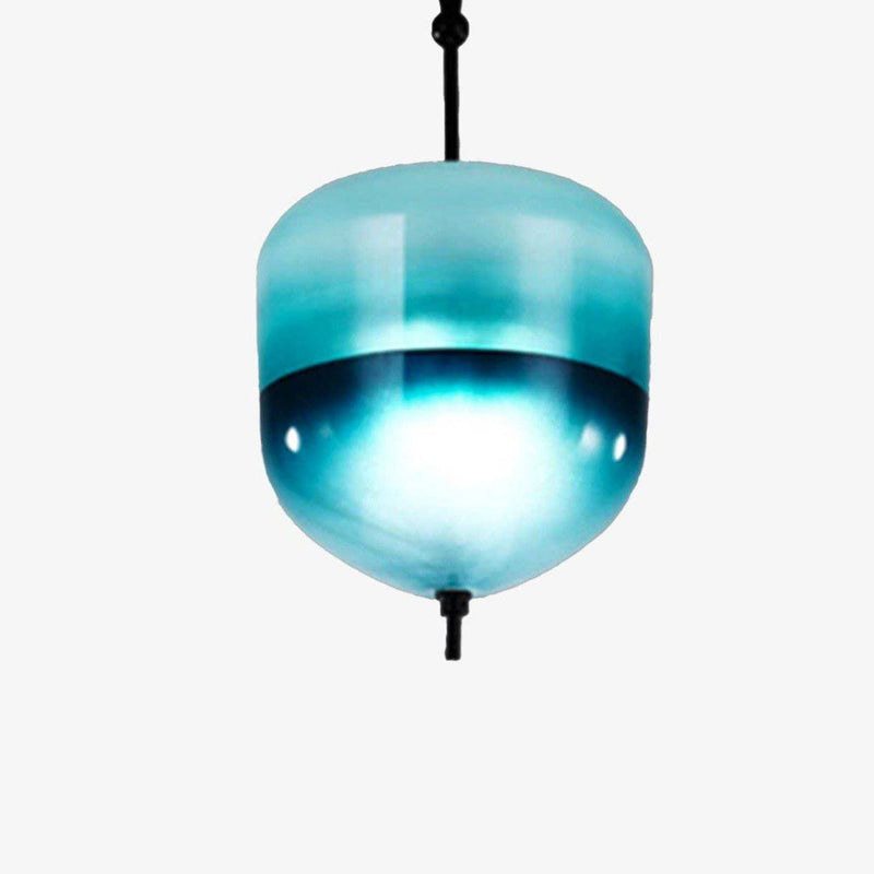 Suspension design LED en verre bleu de plusieurs formes