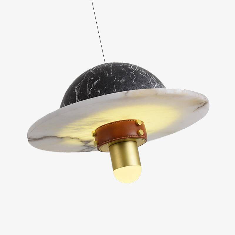 Lámpara de suspensión design LED en mármol blanco y negro y metal dorado