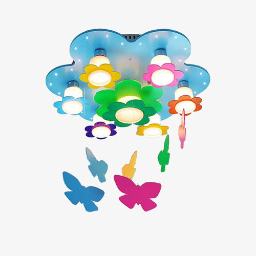 Children's LED ceiling light in the shape of multicoloured flowers