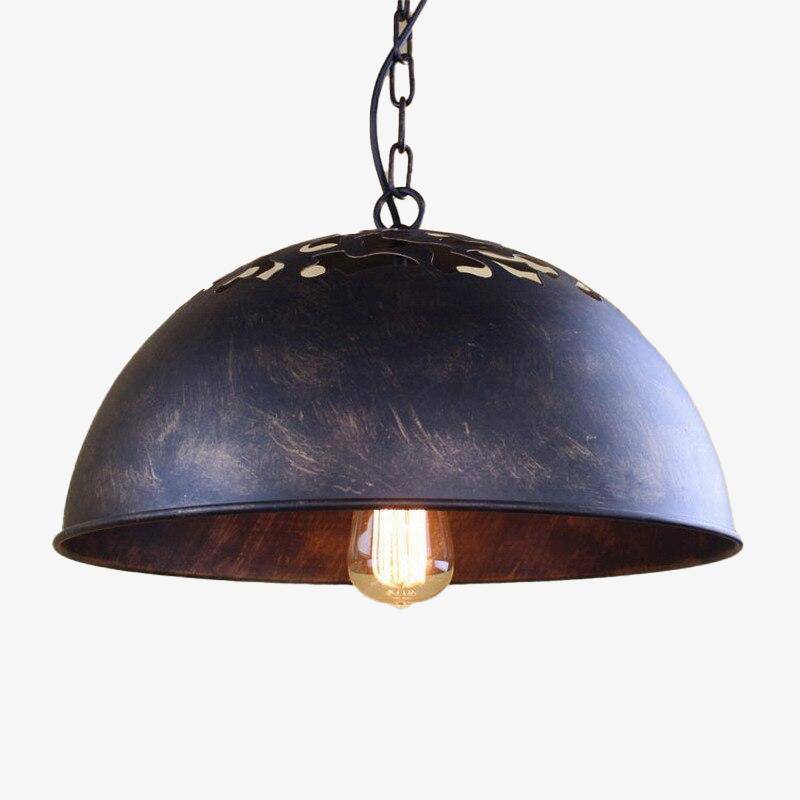 LED design pendant with rounded metal lampshade Rust