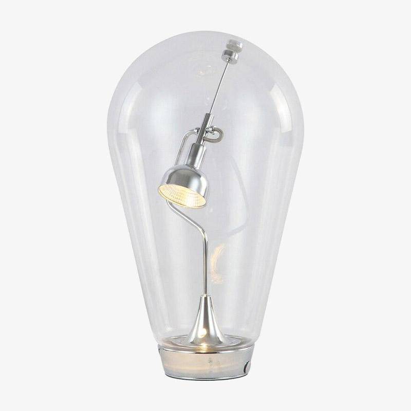 Lampe à poser design à LED chromé dans ampoule en verre