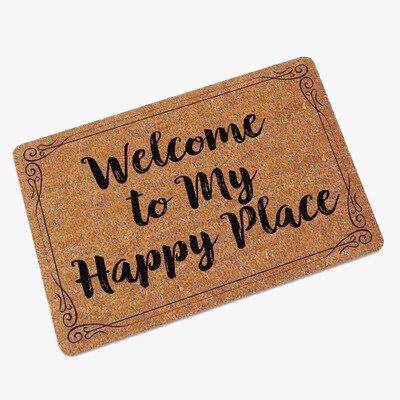 Welcome to my Happy Place" rectangle doormat
