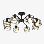 Plafonnier vintage noir avec lampes en cage