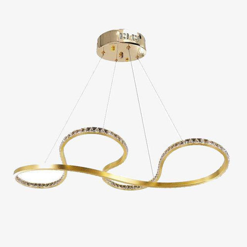 Lustre design arrondi à LED doré et cristal