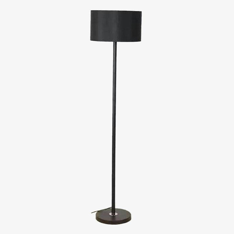 Floor lamp on black stand with lampshade