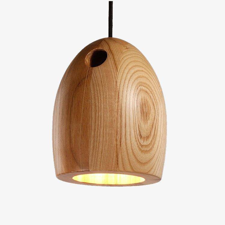 Lámpara de suspensión design LED con pantalla de madera redondeada Creative