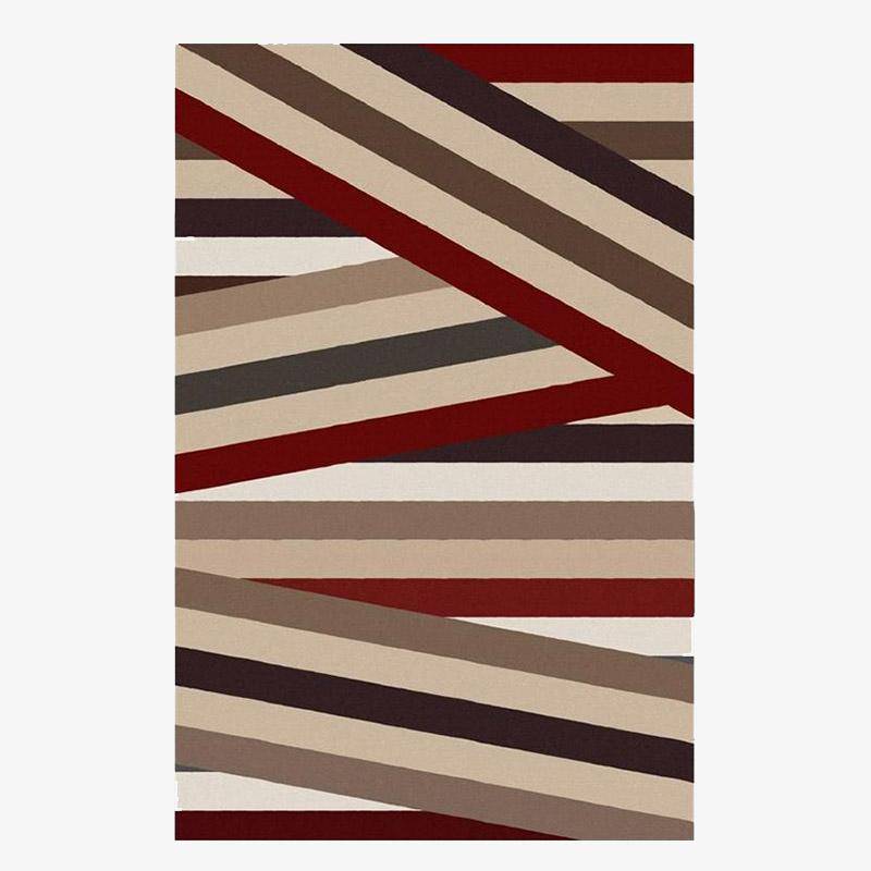 Tapis rectangle moderne rouge et beige aux formes géométriques