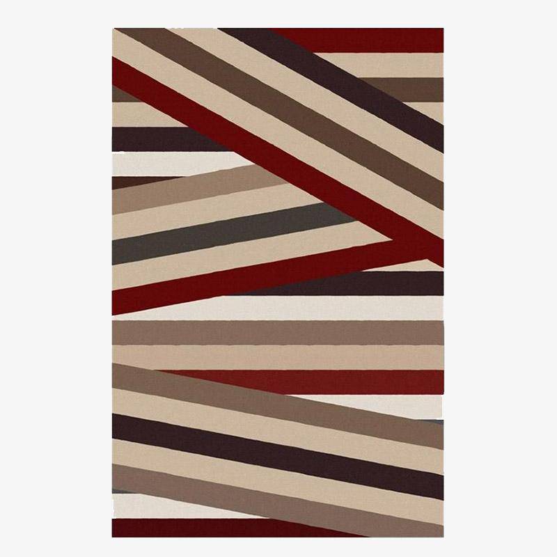 Moderna alfombra rectangular roja y beige con formas geométricas