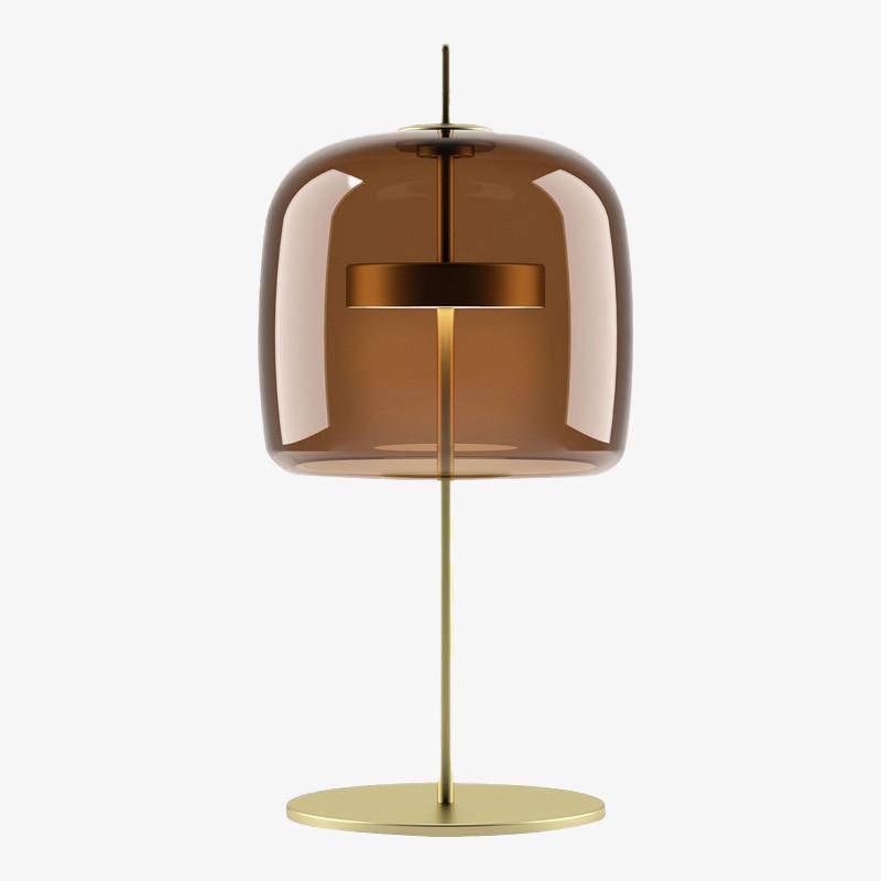 LED table lamp in gold metal and lampshade in retro glass Light