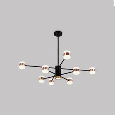 Lustre design LED en métal noir avec plusieurs lampes rose gold Fly