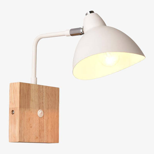Applique en bois avec lampe en métal blanc Botimi