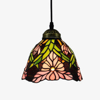 Suspension rétro à LED avec abat-jour verre aux motifs fleurs