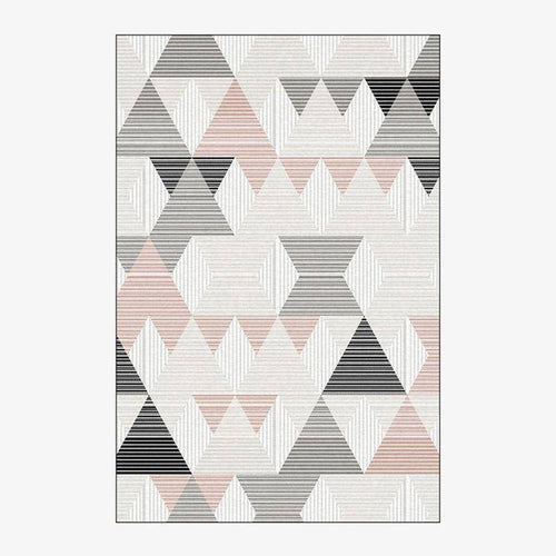 Tapis moderne aux formes géométriques roses et blanches