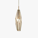Suspension design dorée en métal et verre de plusieurs formes