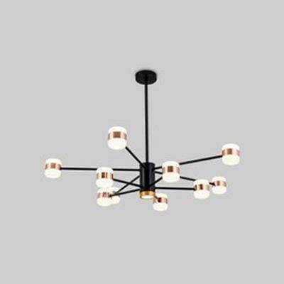 LED design chandelier in black metal with several pink gold lamps Fly