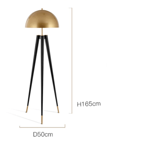 Lampadaire design LED tripod noir avec abat-jour doré Mushroom