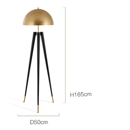 Lampadaire design LED tripod noir avec abat-jour doré Mushroom