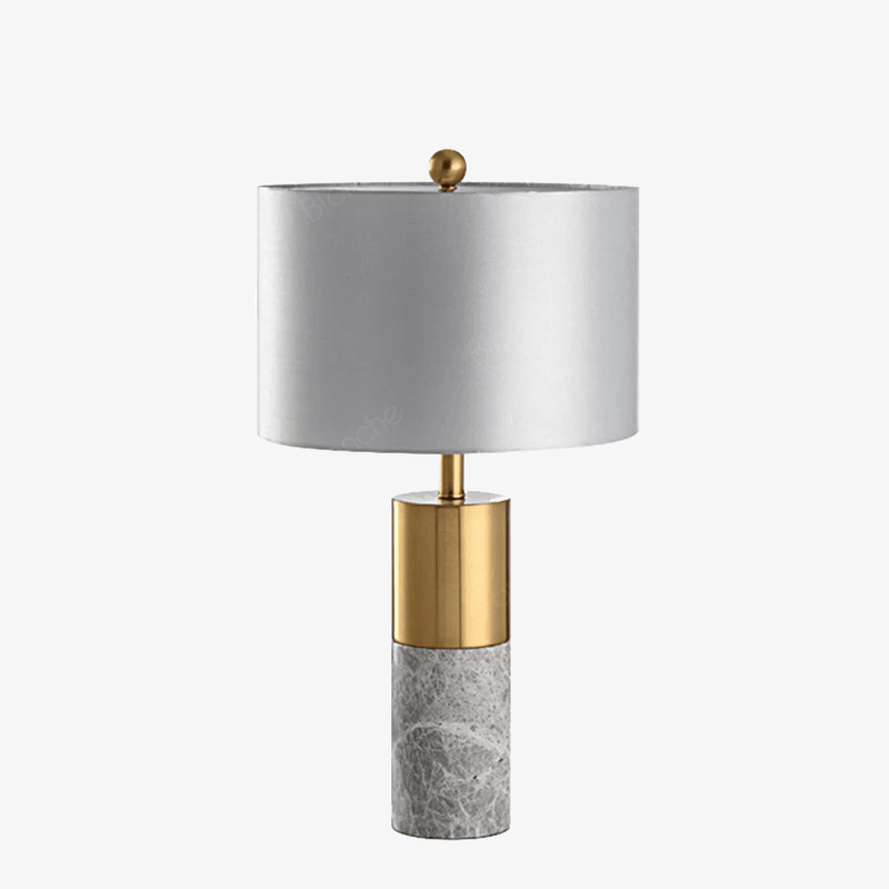Lampe à poser design LED en forme cylindrique dorée et en marbre