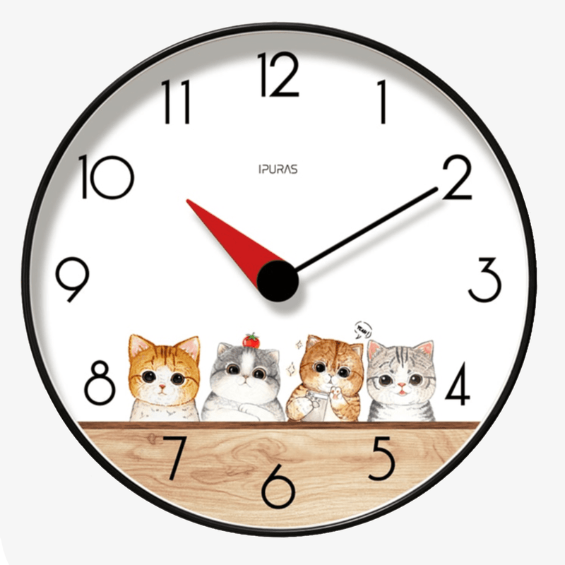 Reloj de pared redondo con diseño de gato Chansrun