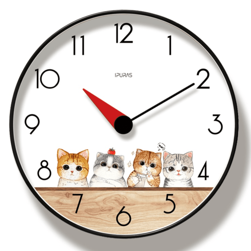 Horloge murale ronde avec dessin de chat Chansrun