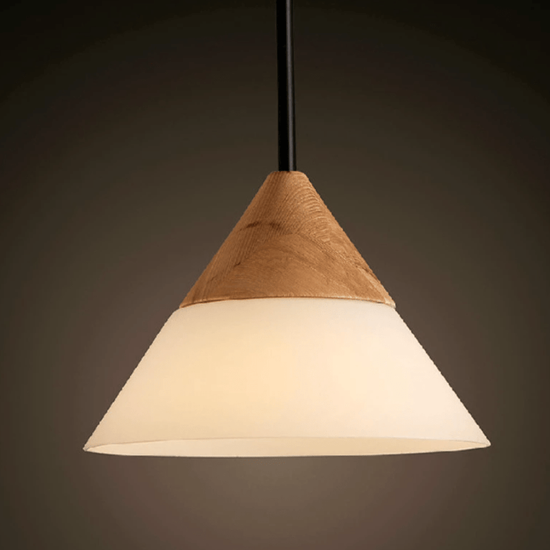 Lámpara de suspensión design LED con pantalla de madera y cristal Loft