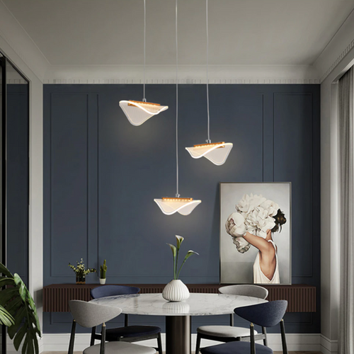 Modern LED chandelier with lampshade white and rounded Astrid