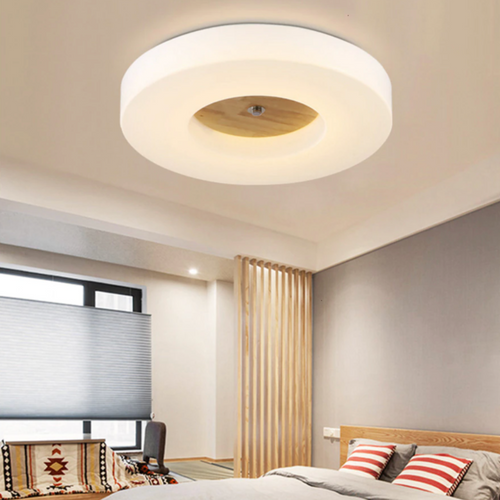 Lámpara de techo redonda escandinava con centro de madera Verena