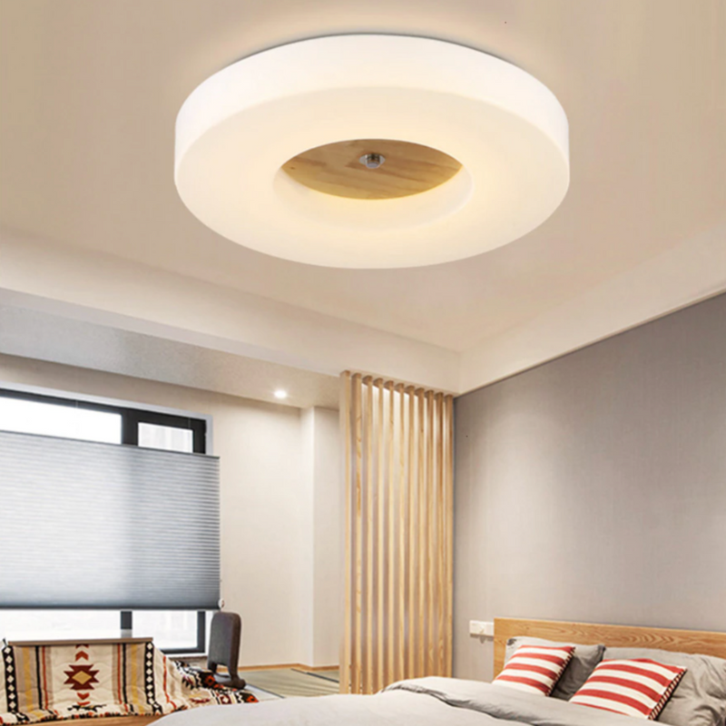 Scandinavian round ceiling lamp with wooden centre Verena