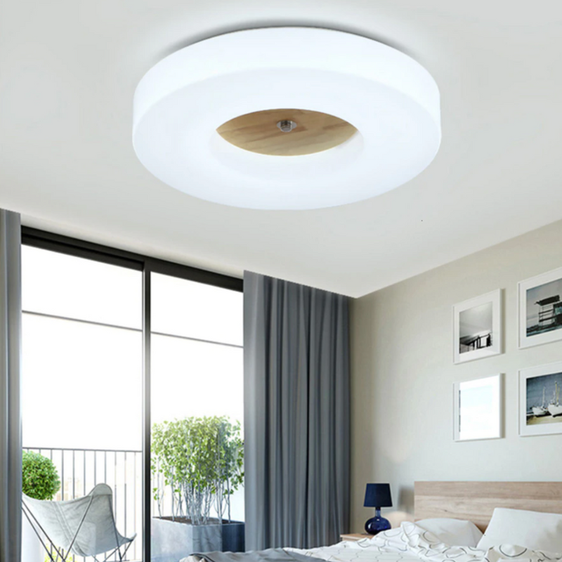 Scandinavian round ceiling lamp with wooden centre Verena