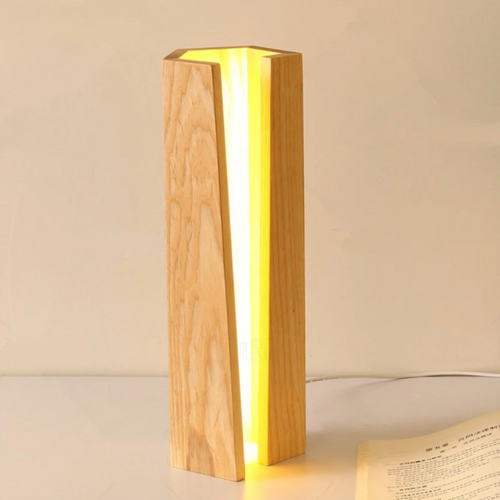Lámpara de mesa geométrica de madera con LED sólido