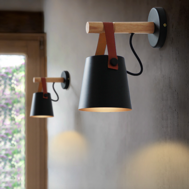 wall lamp wooden LED wall with lampshade hanging