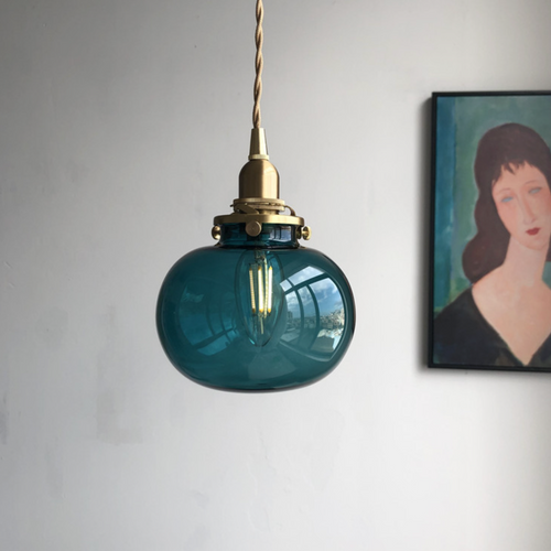 Suspension boule ovale en verre fumé coloré Brass - vue 3 sur 10