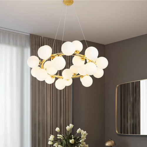 Metal LED design chandelier with several Magic glass balls