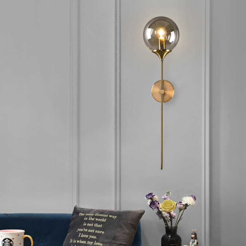 wall lamp LED wall design with gold arm and glass ball