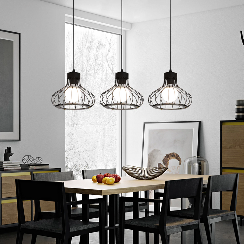 Suspension design industriel avec lampe en cage