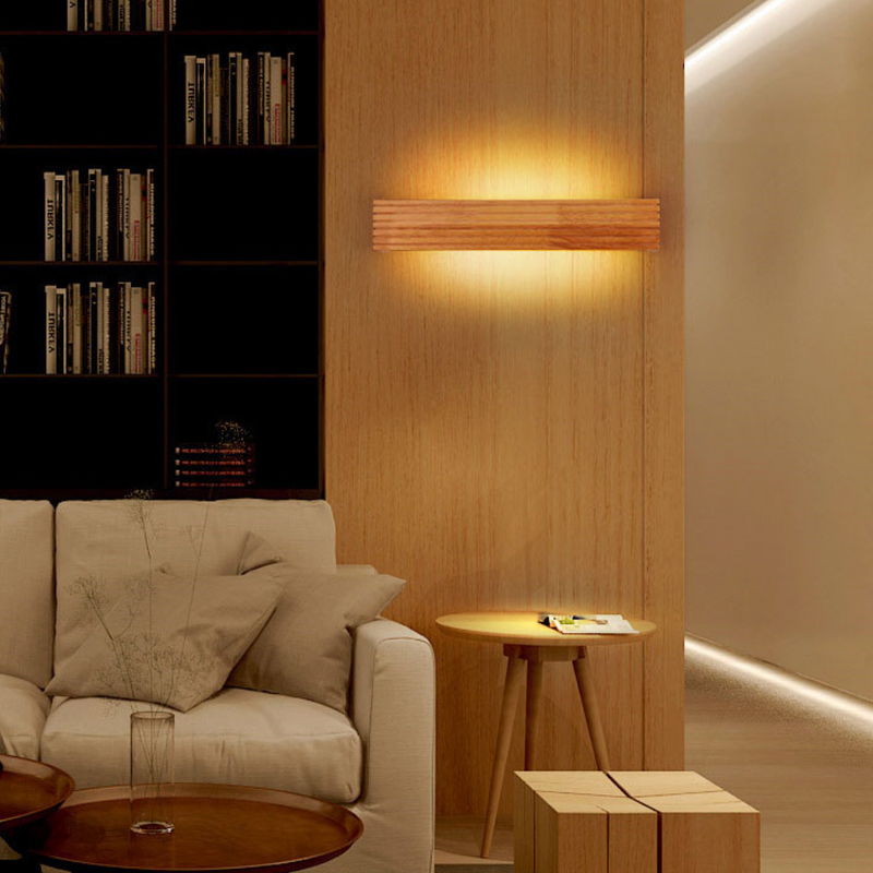 wall lamp Rectangular LED wall lamp in carved wood Japan