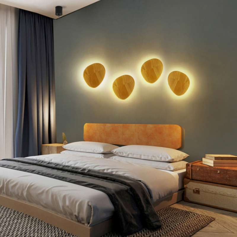 Applique murale scandinave LED de forme ovale en bois