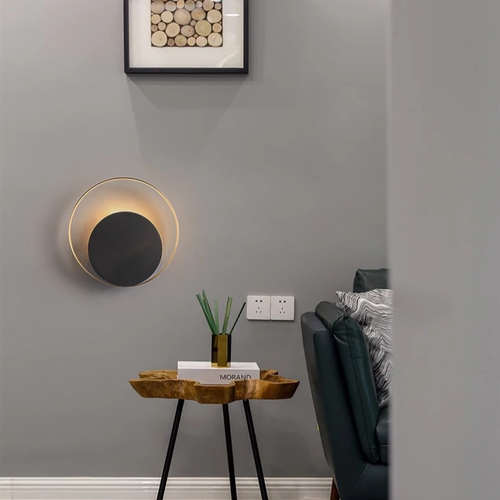 Lámpara de pared design LED círculos redondos y refinados oro y negro Arte