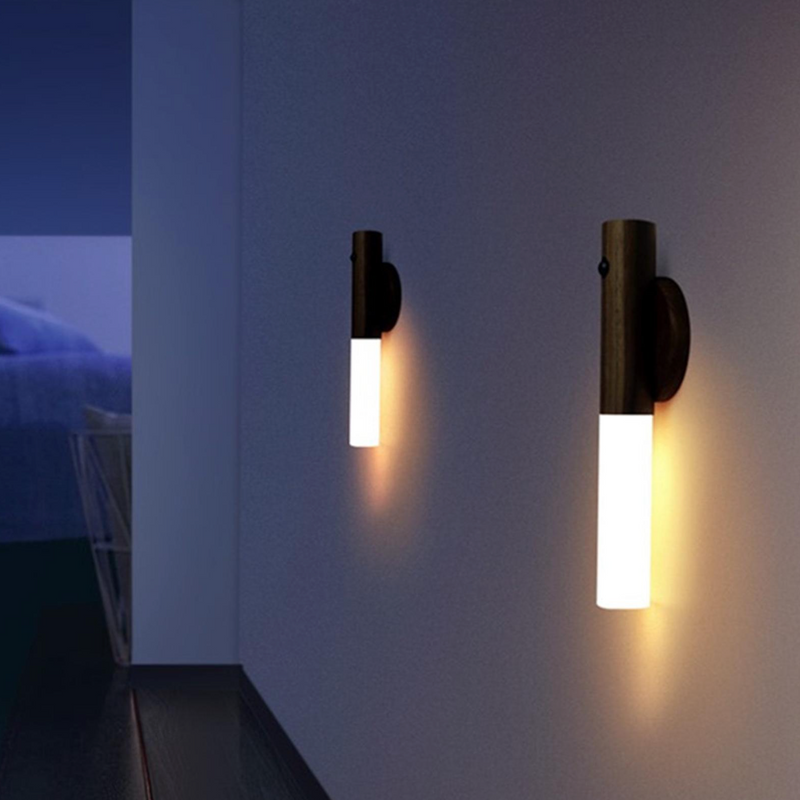 Moderna lámpara de pared LED de madera, de estilo minimalista
