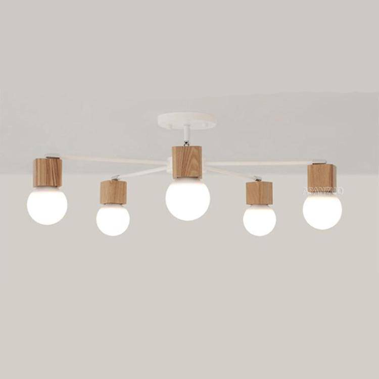 Wood and metal LED ceiling light with one or more lamps