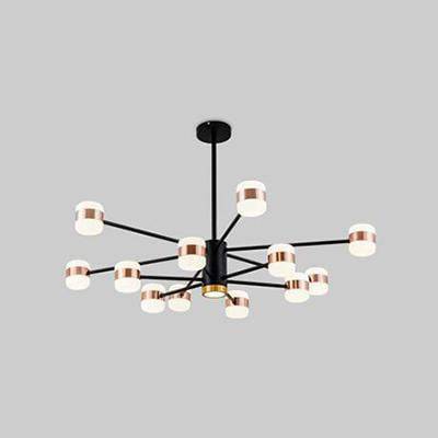 LED design chandelier in black metal with several pink gold lamps Fly