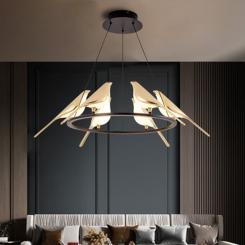 Lustre design LED luxury en forme d'oiseaux dorés Pie