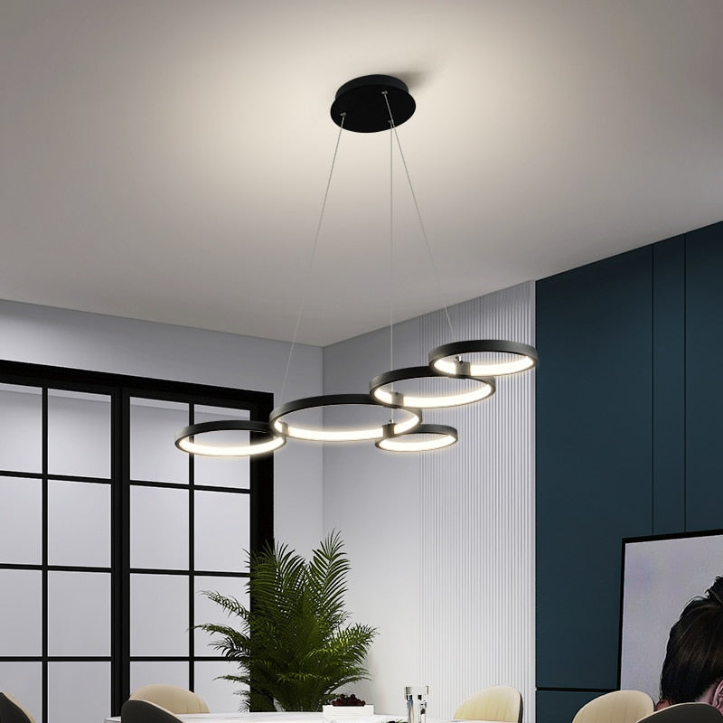 Hirva design chandelier with hanging LED rings